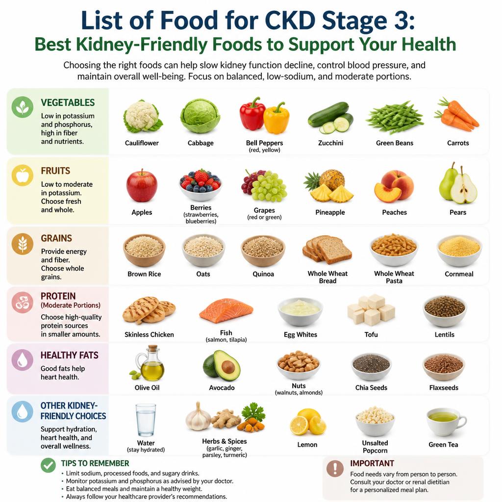 List of Food for CKD Stage 3: Best Kidney-Friendly Foods to Support Your Health